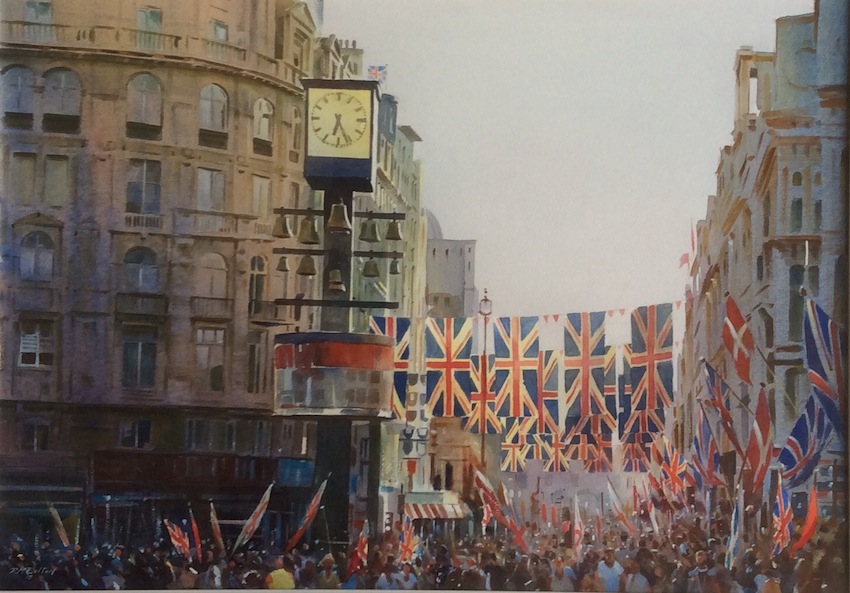 Richard Bolton |Celebration Great Britian | Flag Waving| watercolour | McAtamney Gallery and Design Store | Geraldine NZ